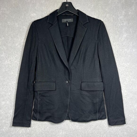 Rag & Bone Lexington Blazer Womens Size 2 Black One Button Long Sleeve Jacket - Picture 1 of 12